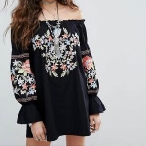 Rebellion off shoulder embroidered mini dress or long shirt!!
